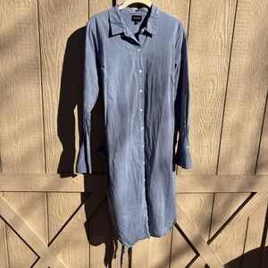 Who What Wear Womens Sm Blue Chambray Shirt Dress Button Down Belted Solid Blue